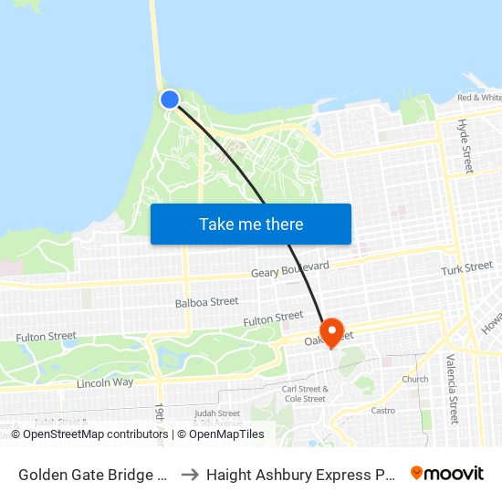 Golden Gate Bridge Toll Plaza to Haight Ashbury Express Photo & Mail map