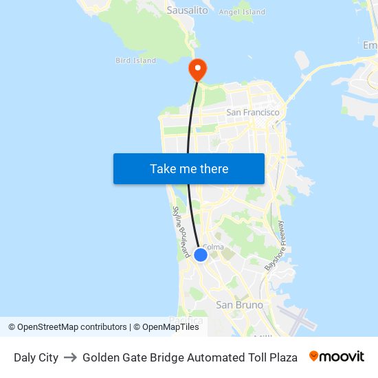 Daly City to Golden Gate Bridge Automated Toll Plaza map