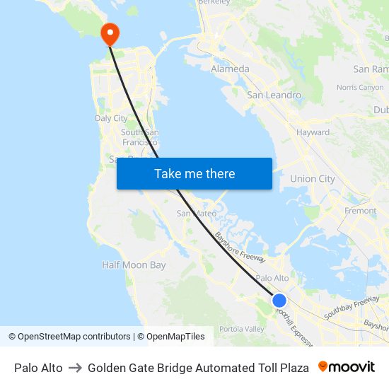 Palo Alto to Golden Gate Bridge Automated Toll Plaza map