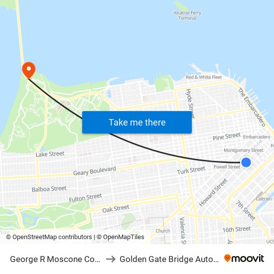 George R Moscone Convention Center to Golden Gate Bridge Automated Toll Plaza map