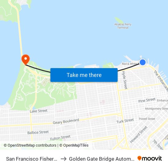 Fisherman's Wharf to Golden Gate Bridge Automated Toll Plaza map