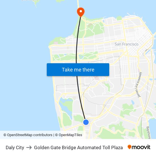 Daly City to Golden Gate Bridge Automated Toll Plaza map