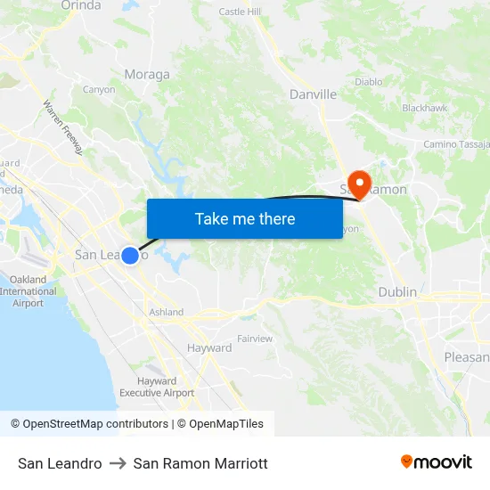 San Leandro to San Ramon Marriott map