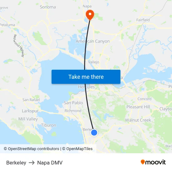 Berkeley to Napa DMV map