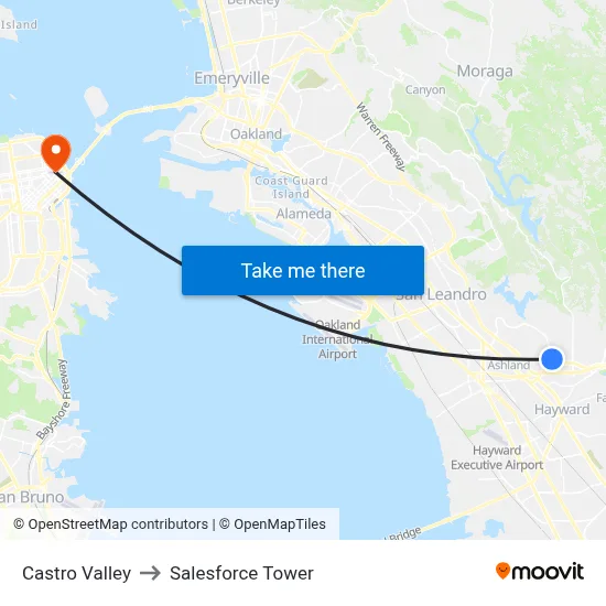Castro Valley to Salesforce Tower map