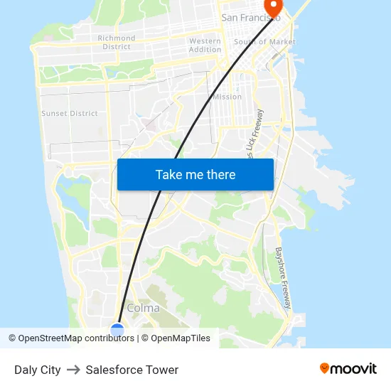 Daly City to Salesforce Tower map