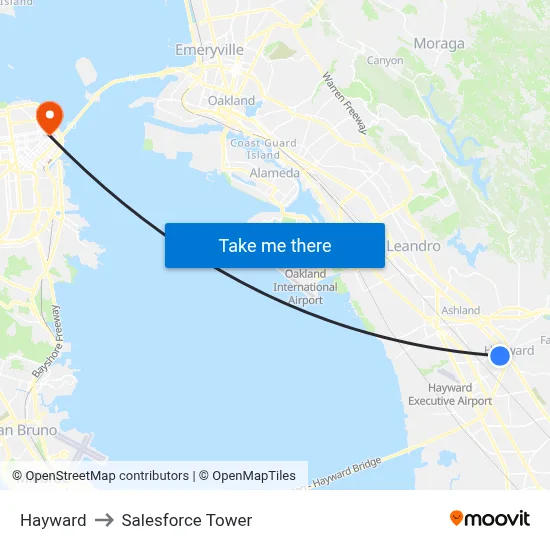 Hayward to Salesforce Tower map