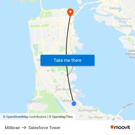 Millbrae to Salesforce Tower map