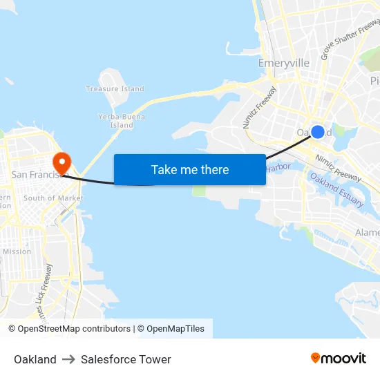 Oakland to Salesforce Tower map