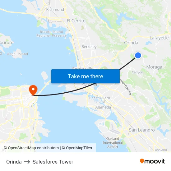 Orinda to Salesforce Tower map