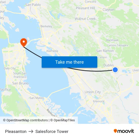 Pleasanton to Salesforce Tower map