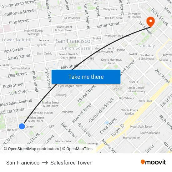 San Francisco to Salesforce Tower map