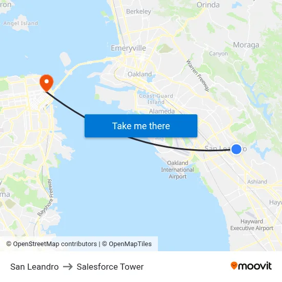 San Leandro to Salesforce Tower map
