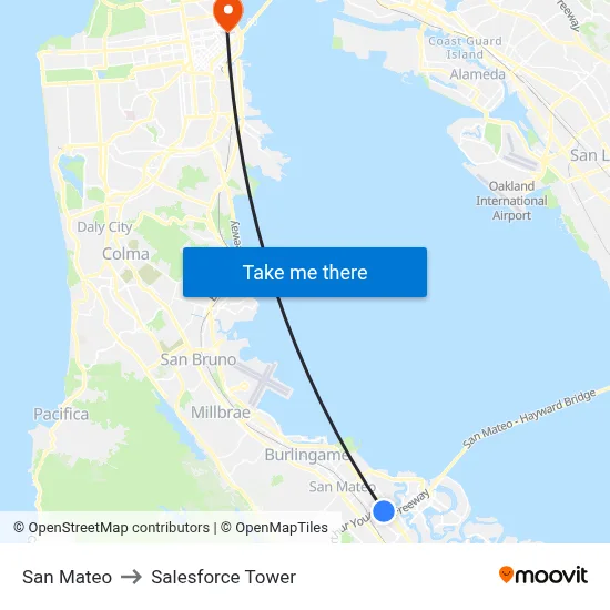 San Mateo to Salesforce Tower map