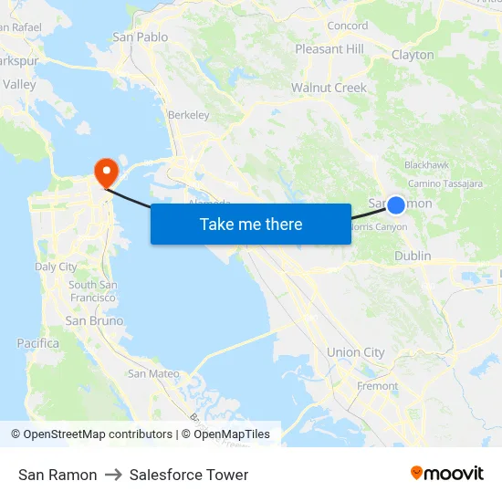San Ramon to Salesforce Tower map