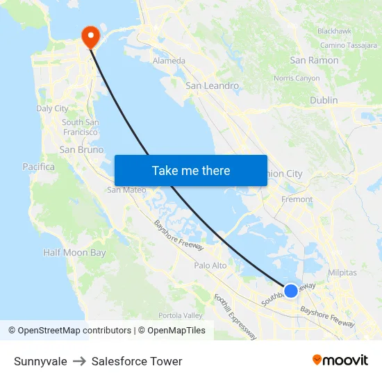 Sunnyvale to Salesforce Tower map