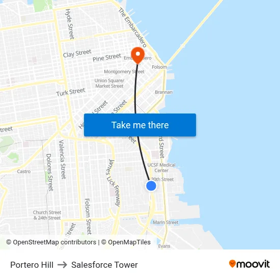 Portero Hill to Salesforce Tower map