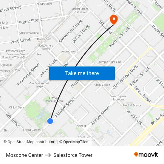 Moscone Center to Salesforce Tower map