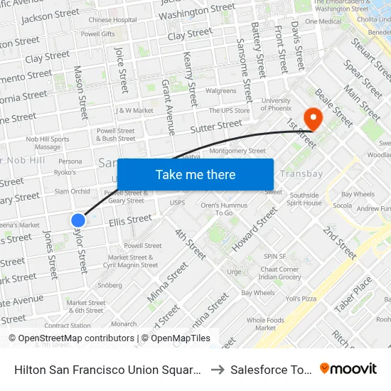 Hilton San Francisco Union Square Pool to Salesforce Tower map