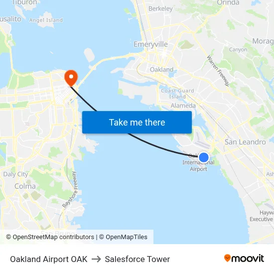 Oakland Airport OAK to Salesforce Tower map