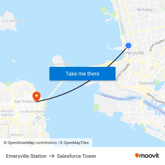 Emeryville Station to Salesforce Tower map