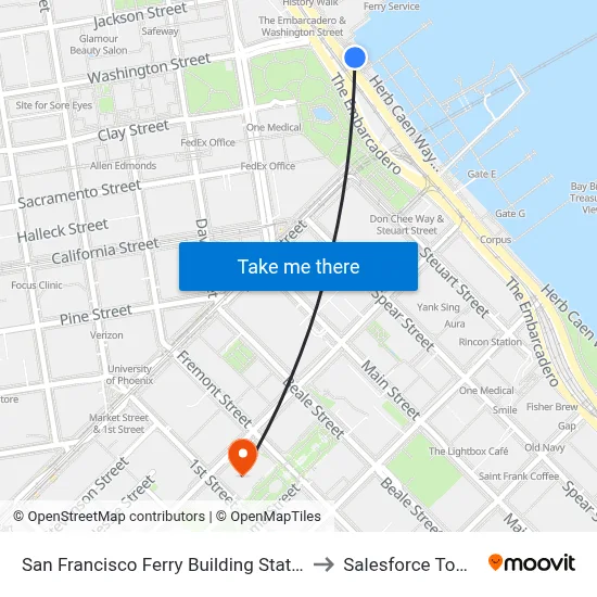 San Francisco Ferry Building Station to Salesforce Tower map