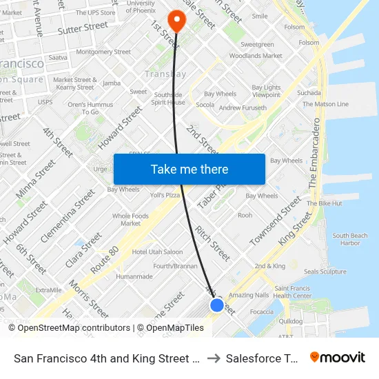 San Francisco 4th and King Street Station to Salesforce Tower map
