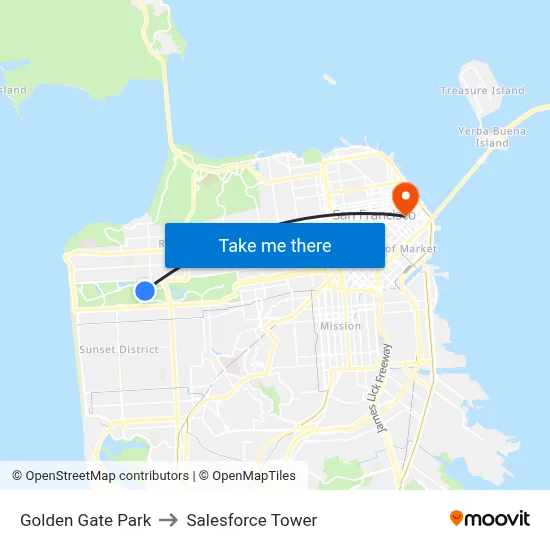 Golden Gate Park to Salesforce Tower map