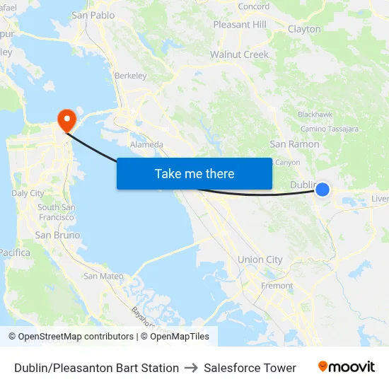 Dublin/Pleasanton Bart Station to Salesforce Tower map