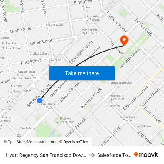 Hyatt Regency San Francisco Downtown to Salesforce Tower map