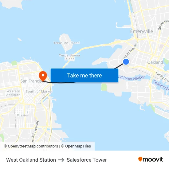 West Oakland Station to Salesforce Tower map