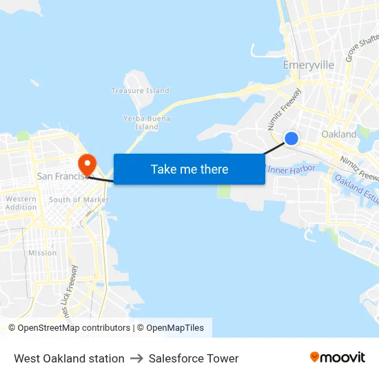 West Oakland station to Salesforce Tower map