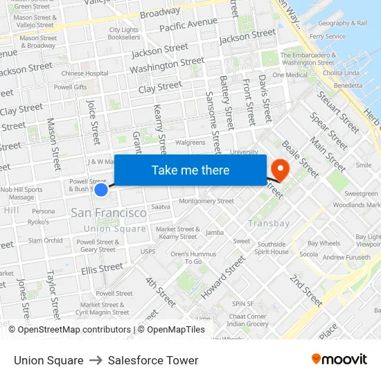 Union Square to Salesforce Tower map