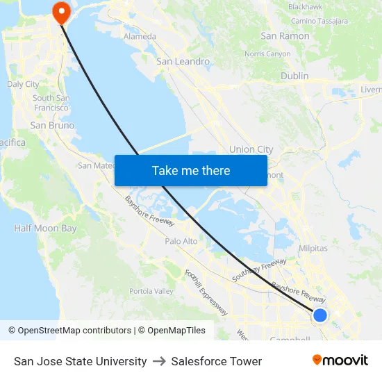 San Jose State University to Salesforce Tower map