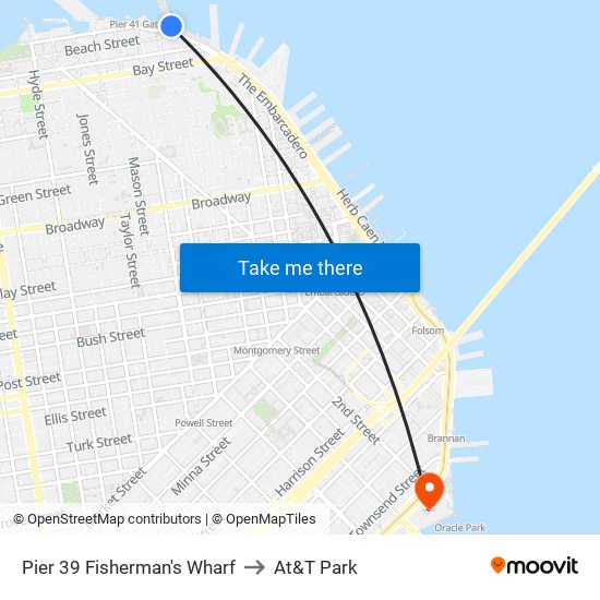 Pier 39 Fisherman's Wharf to At&T Park map