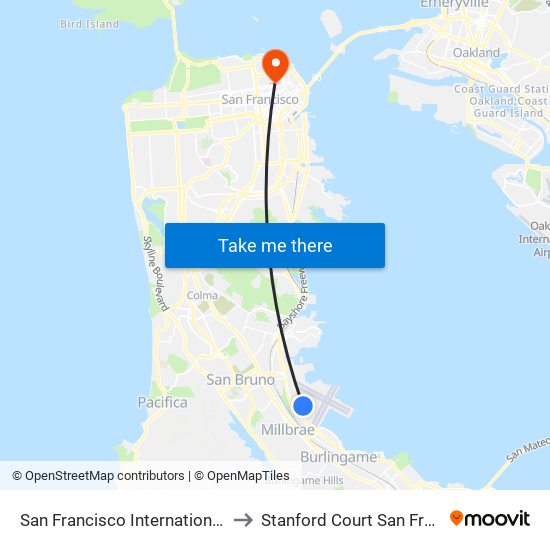 San Francisco International Airport (Sfo) to Stanford Court San Francisco Hotel map