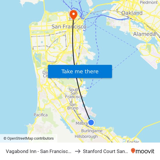 Vagabond Inn - San Francisco Airport Bayfront (Sfo) to Stanford Court San Francisco Hotel map