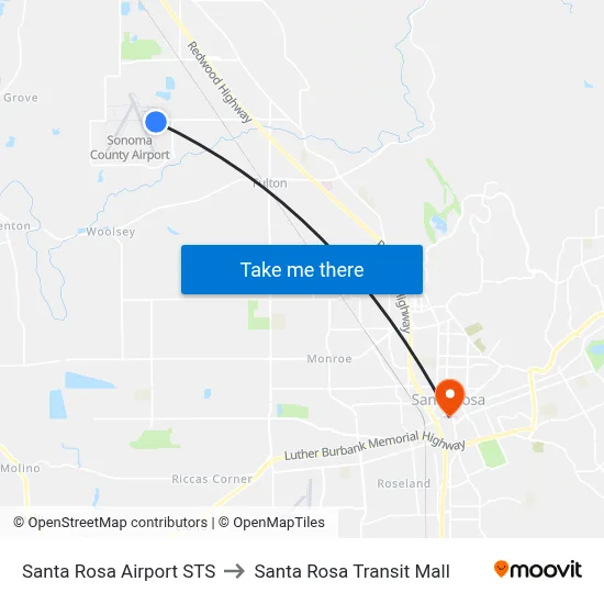 Santa Rosa Airport STS to Santa Rosa Transit Mall map