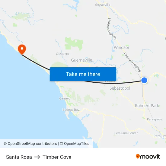Santa Rosa to Timber Cove map