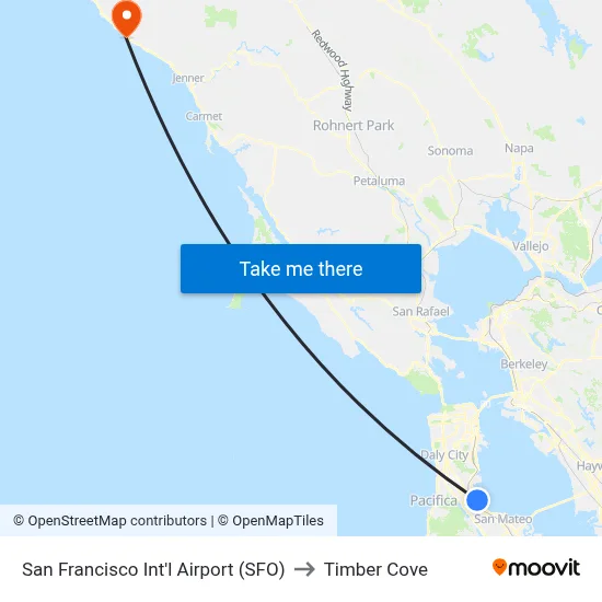 San Francisco Int'l Airport (SFO) to Timber Cove map