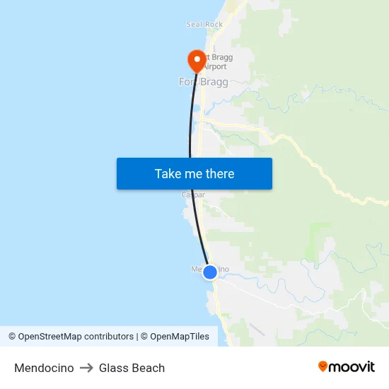 Mendocino to Glass Beach map