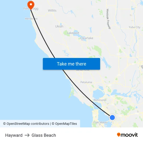 Hayward to Glass Beach map