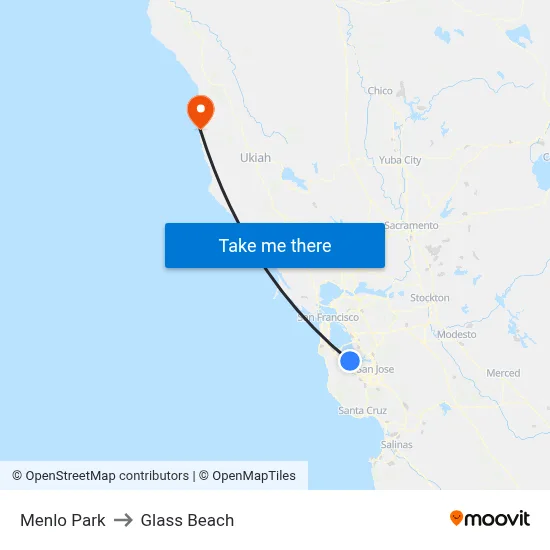 Menlo Park to Glass Beach map
