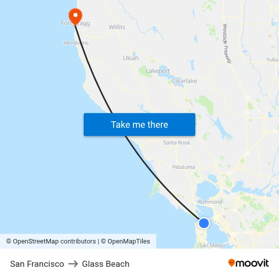 San Francisco to Glass Beach map
