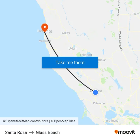 Santa Rosa to Glass Beach map