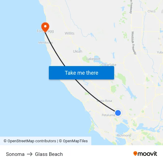 Sonoma to Glass Beach map