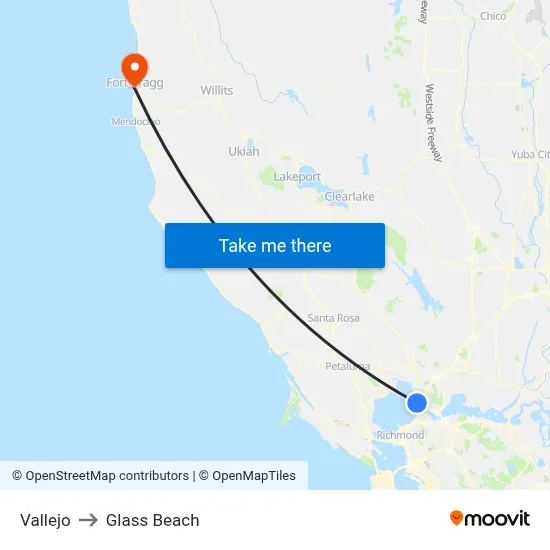 Vallejo to Glass Beach map