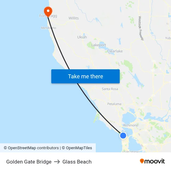 Golden Gate Bridge to Glass Beach map