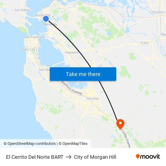 El Cerrito Del Norte BART to City of Morgan Hill map