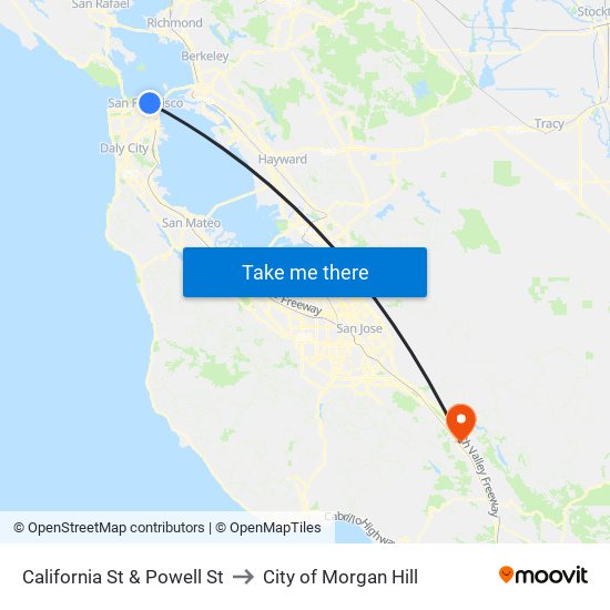 California St & Powell St to City of Morgan Hill map